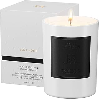 ESNA HOME Leblanc Leather & Tobac Premium Aromatherapy Scented Candles | Gifts for Her | All Natural Essential Oils Soy Candles | 8.8oz 50 Hours Long Burning | Votive Candle with Matching Gift Box