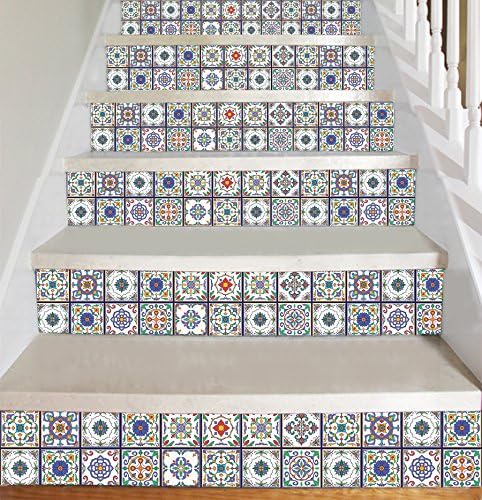 Mexican Mix Style Vinyl Decal Strips for Stair Risers/Wall Borders - Peel and Stick - Self Adhesive Sticker - Living Room/Kitchen/Bathroom Home Decor DIY - Pack of 5 Strips