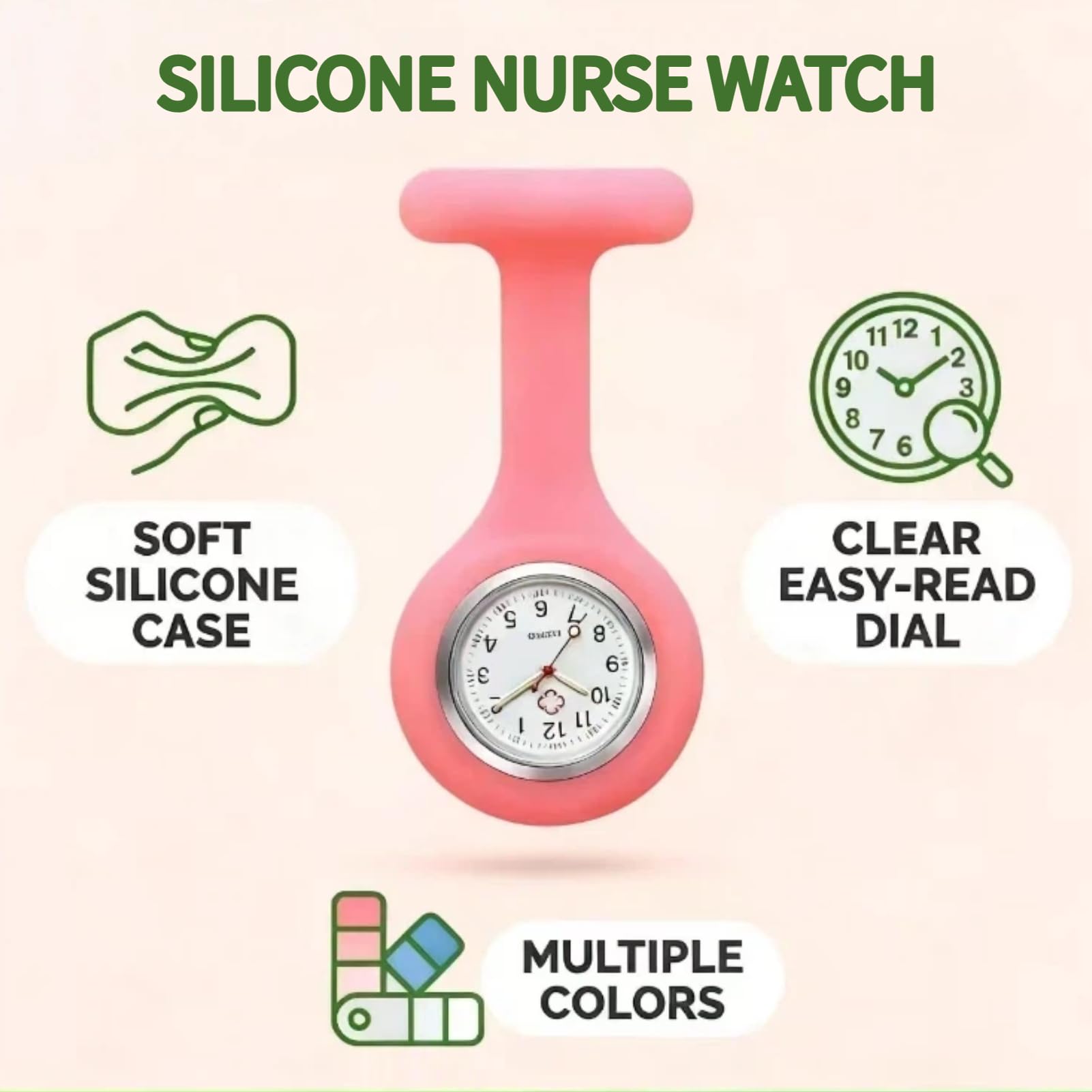 Montre à Gousset d’Infirmière en Silicone avec Broche pour Contrôle des Infections