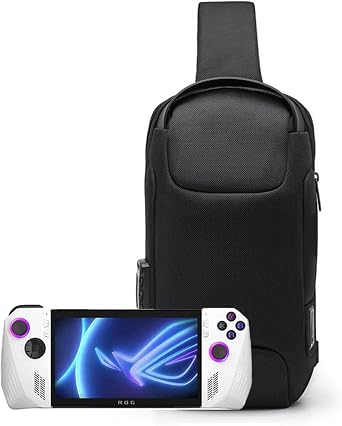 Portable Storage Bag Carry Case for ROG Ally/Steam Deck/Switch Handheld Game Console Daily Travel Crossbody/Shoulder Protective Bag with Anti-Theft Lock,USB Charging Port Black