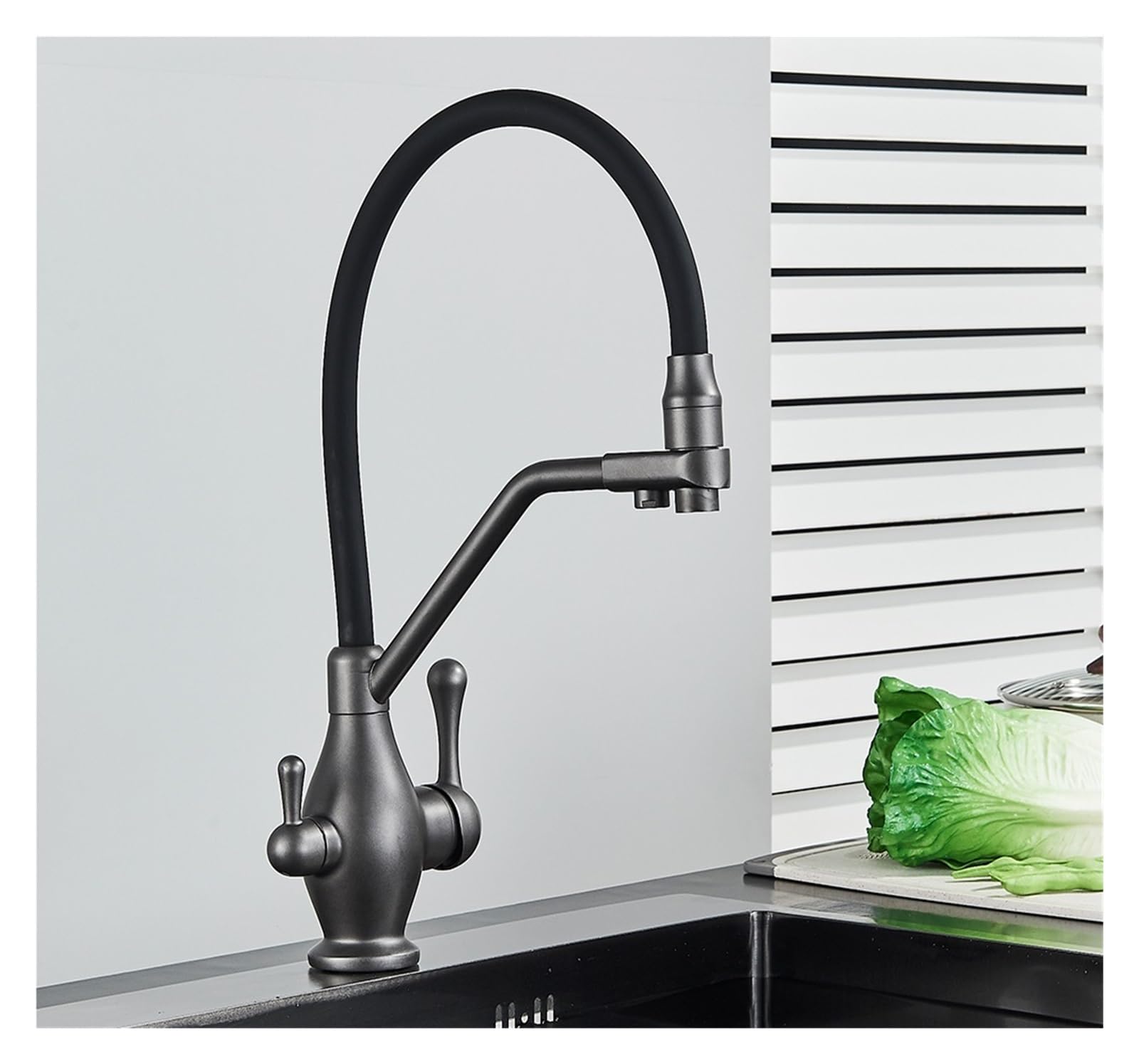 ZYCHSJXA Black Brass Filter Faucet Pure 360 Rotate Crane Handle Purification Kitchen Hot&Cold Drinking Water Mixer Tap(Brushed Nickel A)