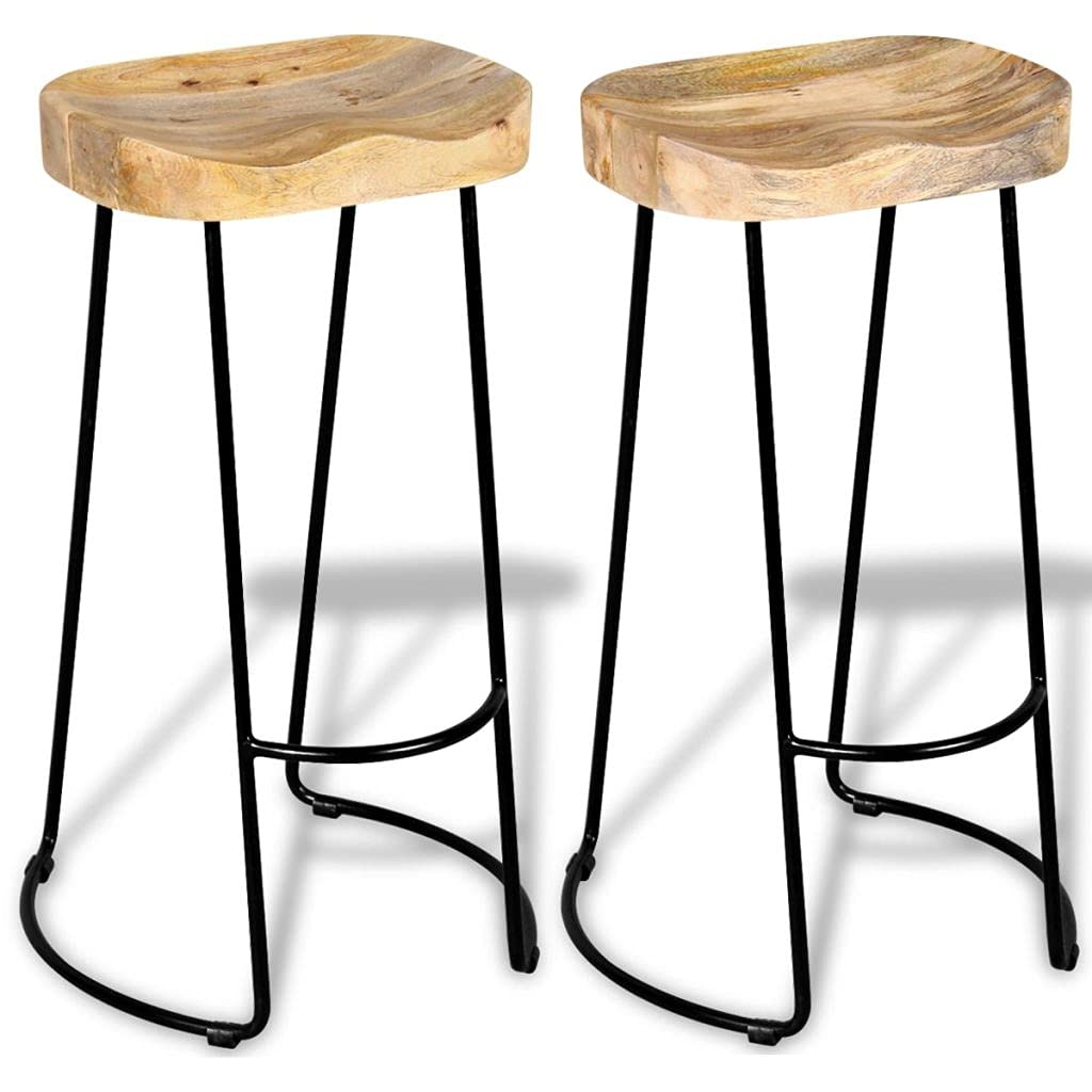 Taburetes de Cocina 2 Unidades Madera Maciza de Mango Taburetes Bajos Cocina
