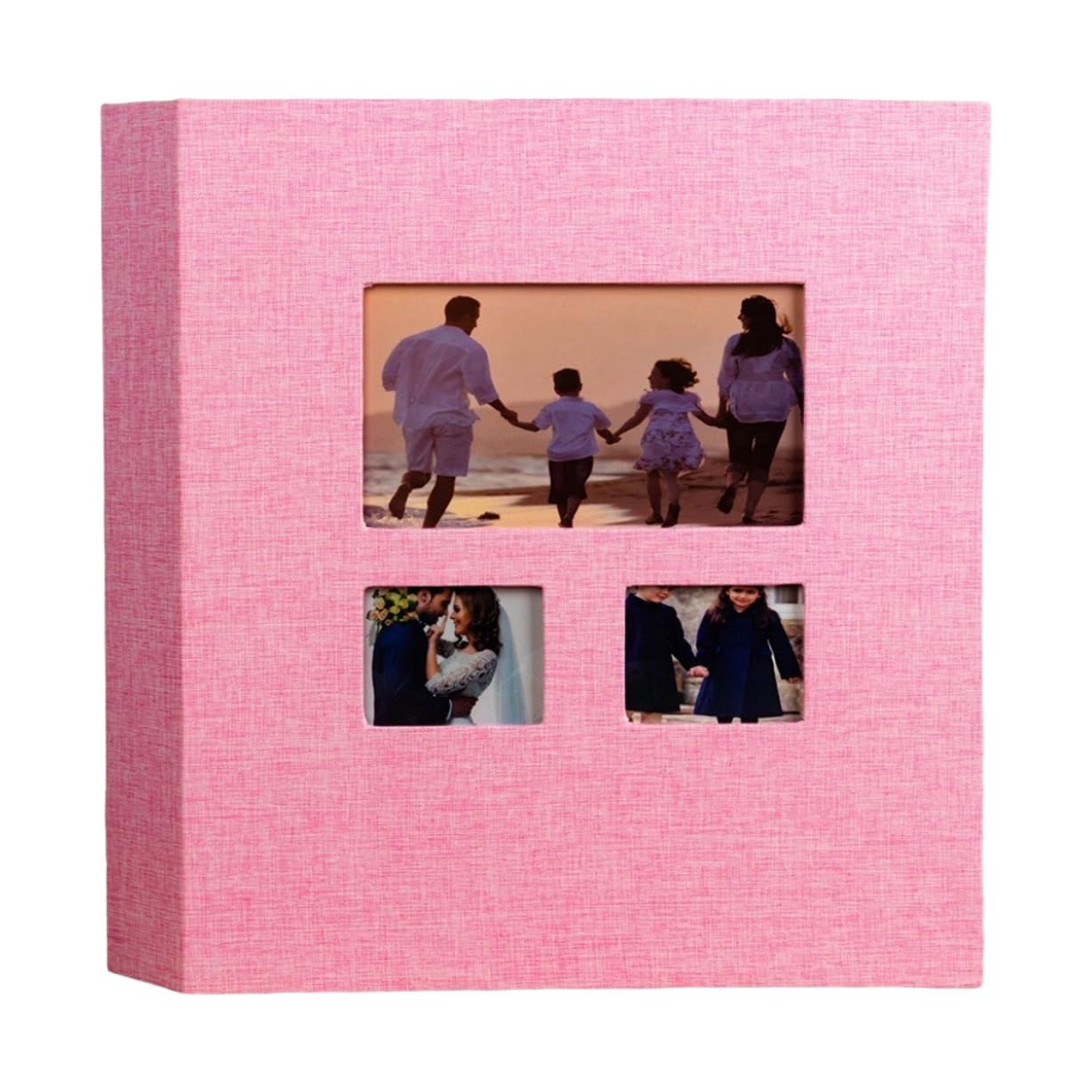 1 album na zdjęcia, 36 x 32,5 cm, lniana oprawa, fotoksiążka dla rodziny, 10 x 15 cm, 600 kieszeni, na wesele, dla rodziny, dziecka, urlop (różowy)