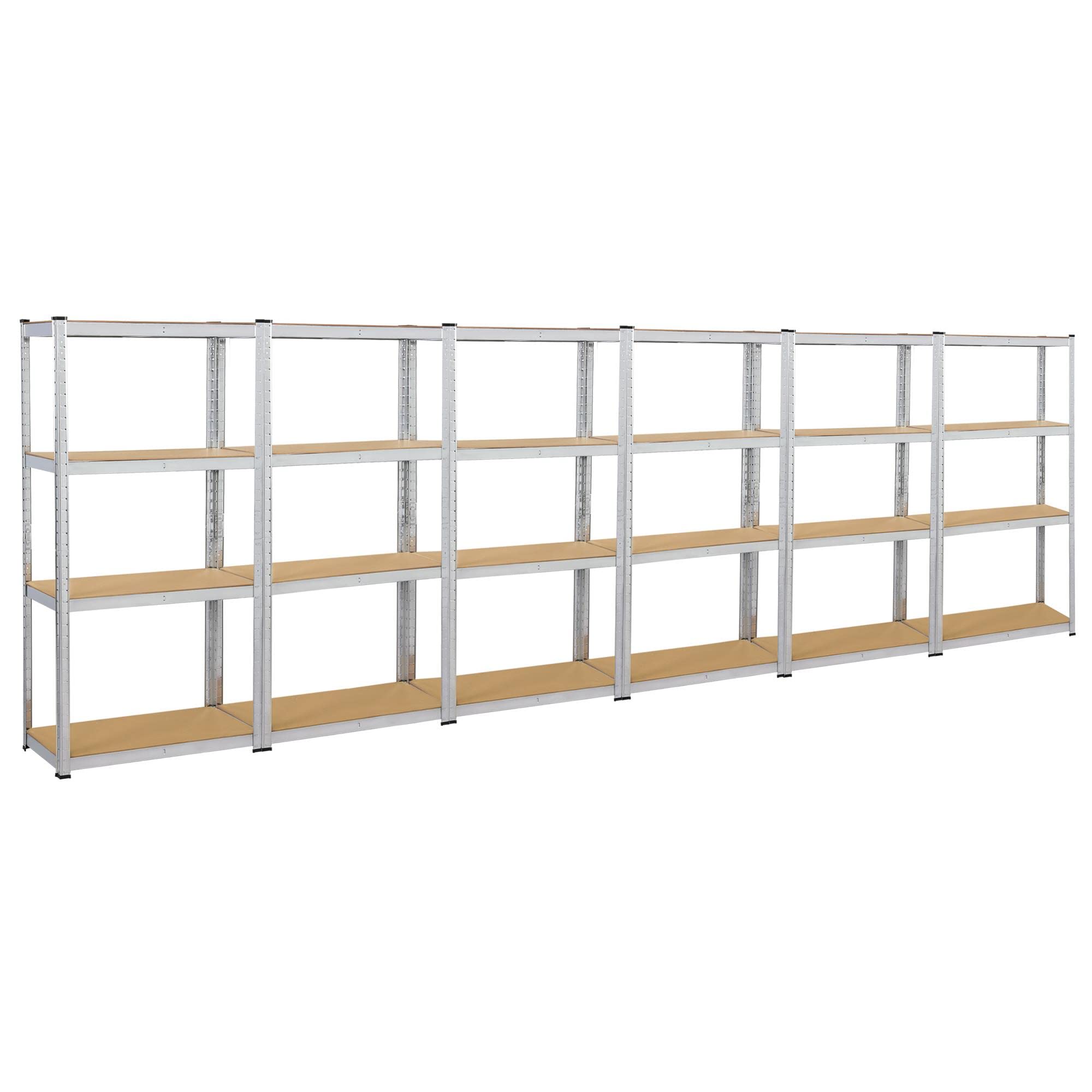 Yaheetech 4-Tier 6PCS Garage Shelves Storage Shelf Display Rack Steel Shelves Storage Multipurpose Shelving Unit 160 x 80 x 40 cm Silver