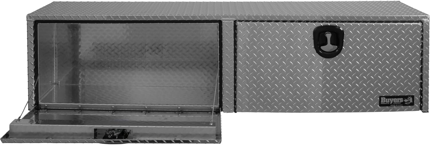 Buyers Products 1701565 Silver Aluminum Diamond Tread Topsider Truck Tool Box, 18 x 16 x 90 Inch, Made in USA, Professional-Grade, Heavy-Duty, Corrosion-Resistant, Dual Drop Doors, Compression Latch