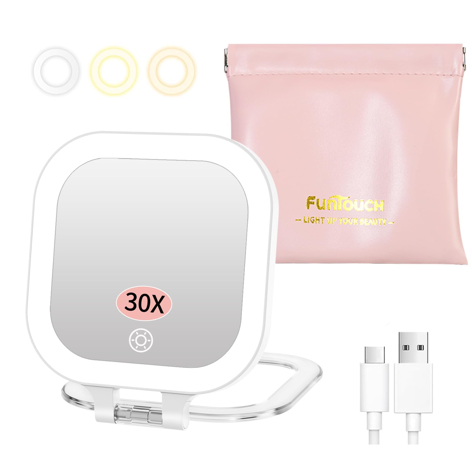 FUNTOUCH White Portable Rechargeable LED Makeup Mirror