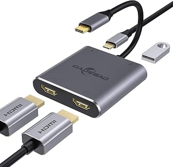 USB C HDMI Conversion Adapter, Dual HDMI, 4-in-1 Type C to HDMI Adapter, 4K@60Hz Two HDMI + USB-A + USB-C PD 100W Charging Port, 3-Screen HDMI Expansion Mode Support, Multi-Display HDMI Type-C for