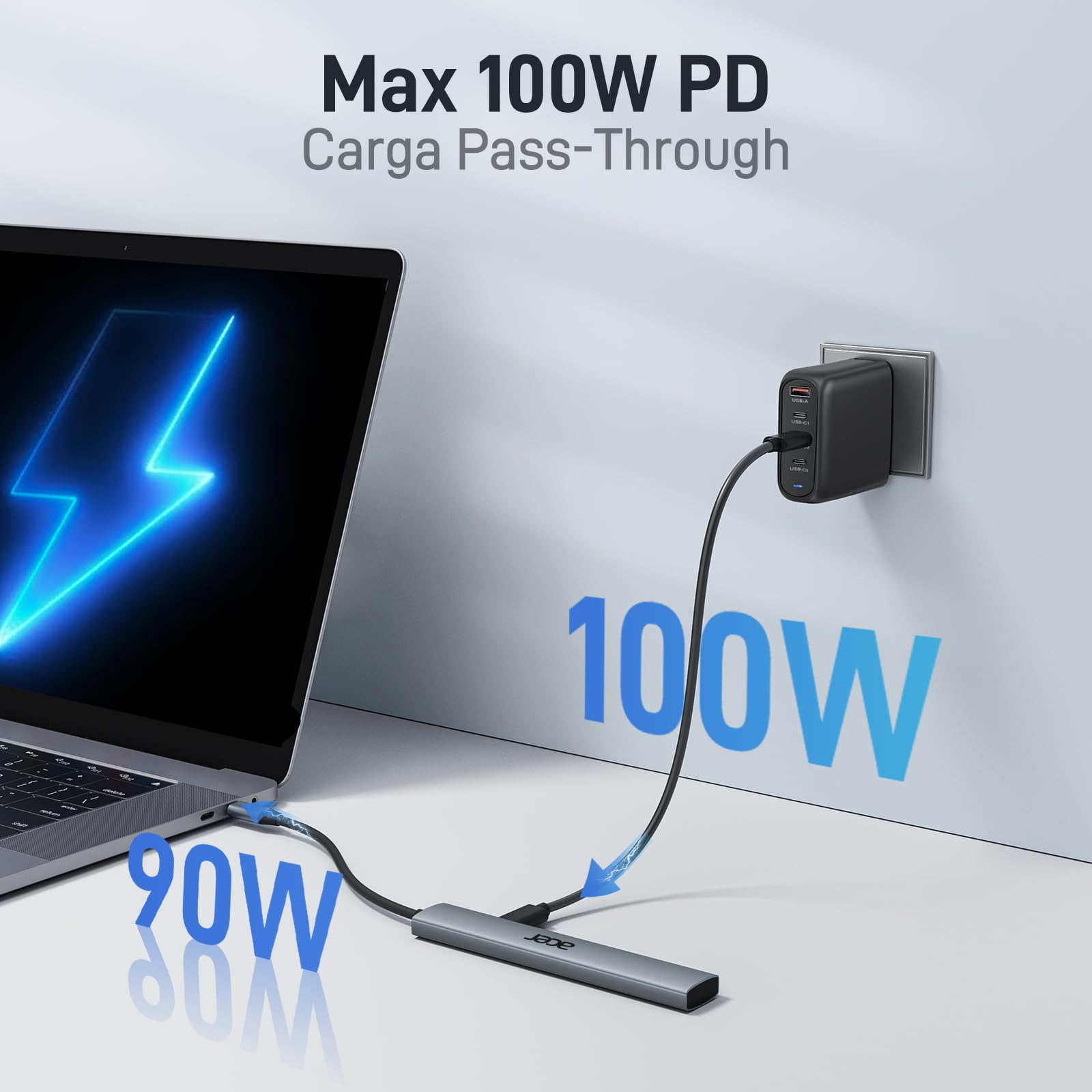 acer Hub USB C 5 en 1, Ataptador USB C a HDMI 4K, Carga PD 100W, 3X Puertos USB A, USB C Hub Multipuerto para Portátiles, PC, Tableta, MacBook Air/Pro, iPad Pro, iPhone 16 Serie