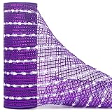 Ribbli Snowball Metallic Mesh Ribbon - 10 inch x 30 ft Purple Cotton Ball with Foil, for Christmas Wreaths & Trees