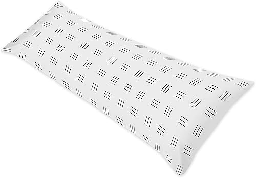 Sweet Jojo Designs Funda de almohada para el cuerpo de tela de barro bohemia blanca y negra (almohada no incluida), color blanco y negro, bohemio,