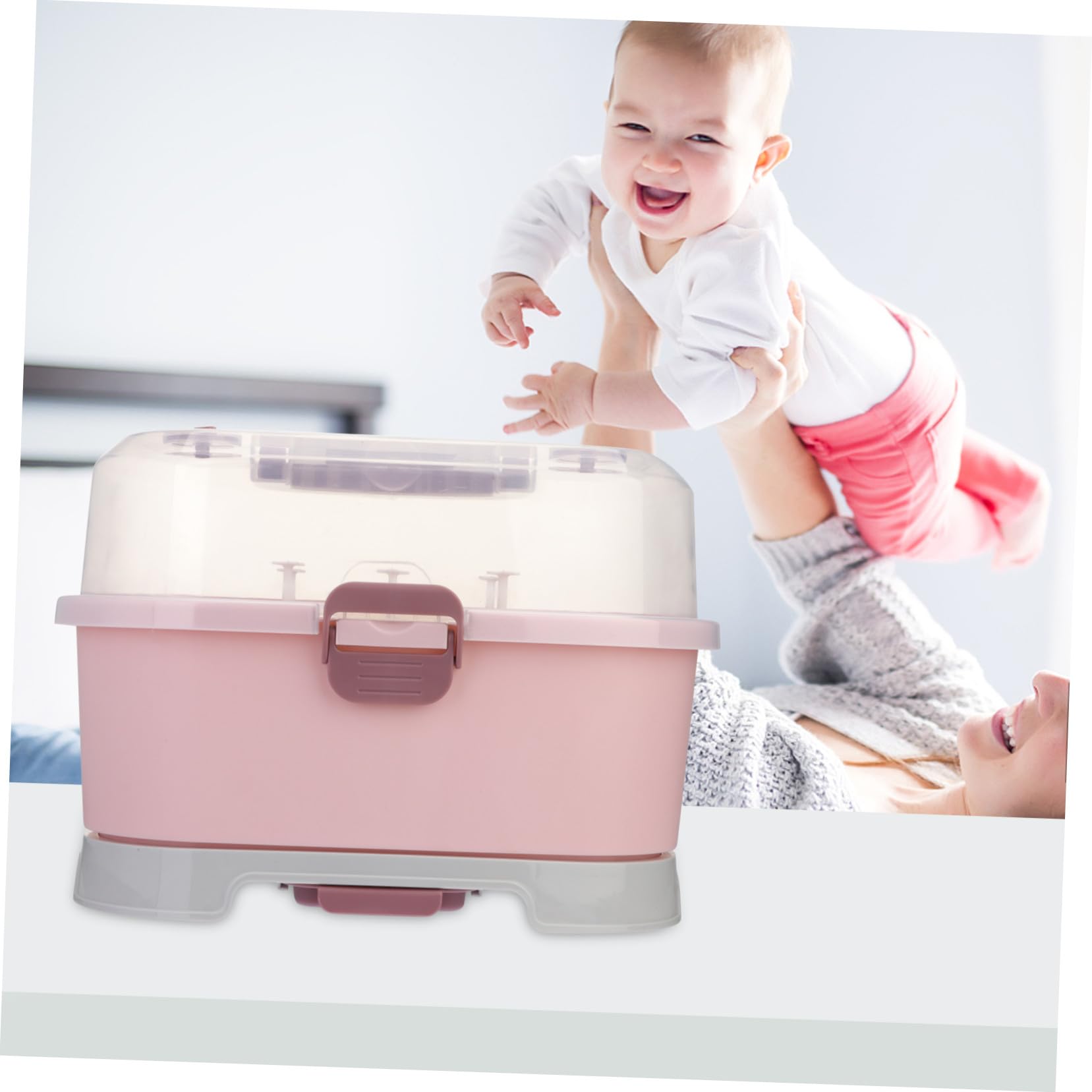 Babyflaschen Aufbewahrungsbox Groß, Pp, Rosa, Tragbar | Milchflaschen und Schnuller, Viel Platz für Stillzubehör, Geeignet für Zuhause und Unterwegs