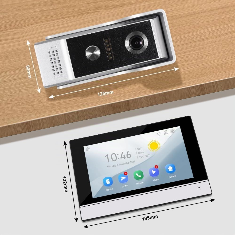 Tuya Sistema Campanello Video WiFi con Cavo,Videocamera da 7 pollici con Monitor 1080HD IR Visione Notturna per Casa Ufficio in Villa