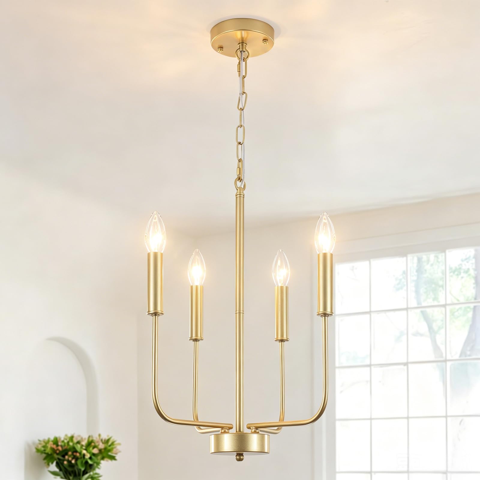 Kronleuchter Gold 4 Flamming Kronleuchter Modern Deckenleuchte Wohnzimmer | Deckenleuchte Kronleuchter Vinatge Pendelleuchte Modern Hängeleuchte für Esstisch Küche Schlafzimmer, Höhenverstellung, E14