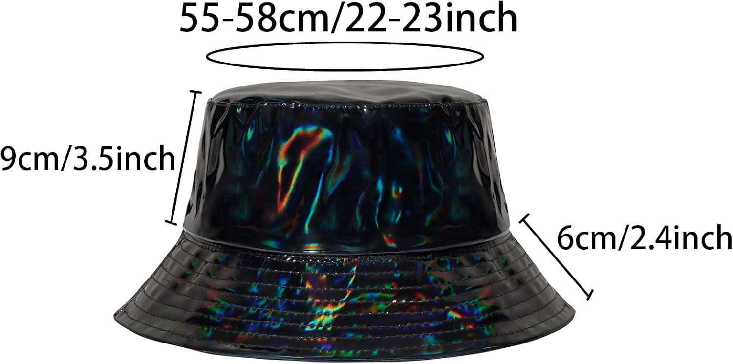 MILAKOO Rave Hologram Metallic Bucket Hat Reversible Cap Reflective Waterproof Rain Fisherman Hat - Image 3