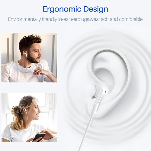 Miniatura 3 de Paquete de 2 auriculares USB C para iPhone 15, auriculares tipo C con cable con micrófono y control remoto, cancelación de ruido para iPhone 15 Pro