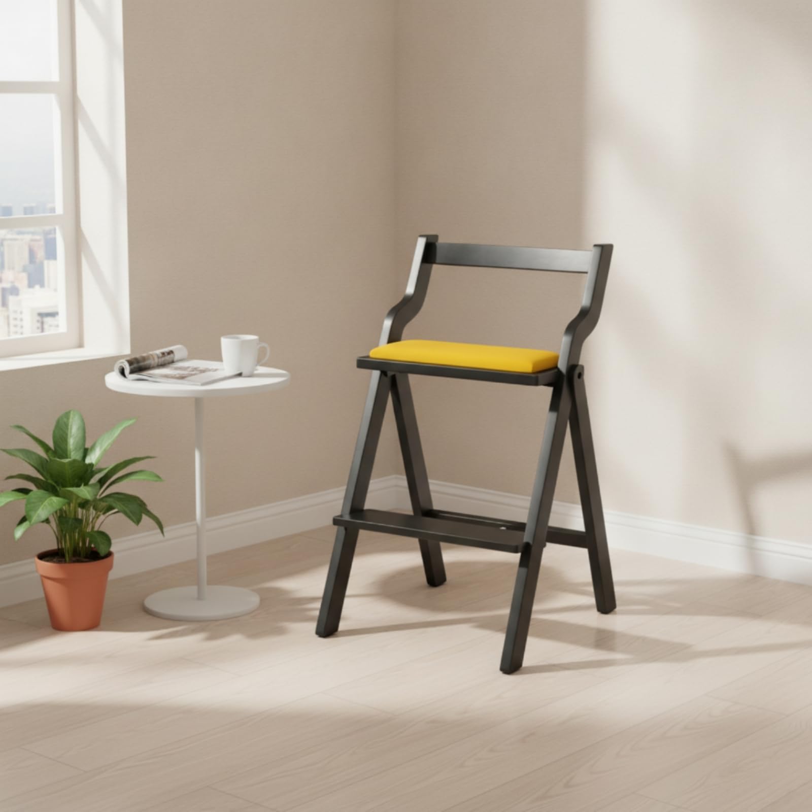 Silla de Barra Plegable Taburete Alto Banco con Respaldo Asiento Acolchado Modal Terciopelo con Reposapiés para Barra Cocina Espacios Reducidos Altura, Miel