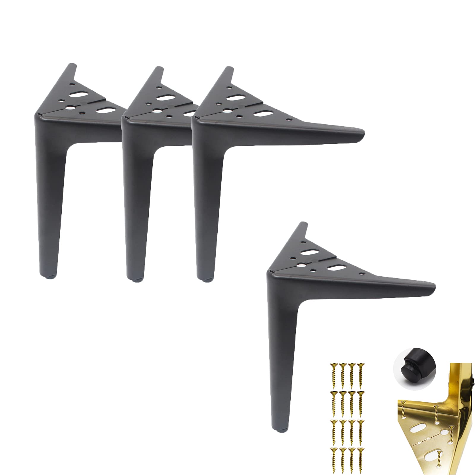 Zamienne metalowe nogi sofy do Triangu, czarne, 12 cm, ochrona podłogi, gumowe podkładki, nośniki do 800 kg, idealne na sofy i szafki nocne