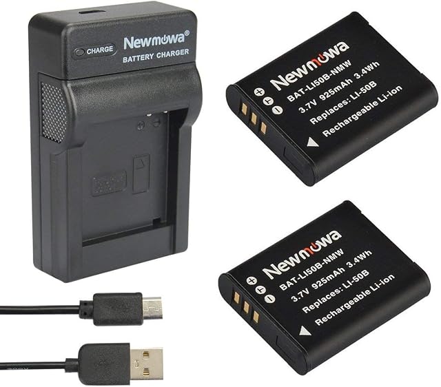Newmowa Li-50B Replacement Battery (2-Pack) and Portable Micro USB Charger kit for Olympus LI-50B and Olympus SZ-10 SZ-12 SZ-15 SZ-16 iHS Sz-20 SZ-30MR SZ31MR iHS TG-610 TG-630 HIS TG-810 TG-820