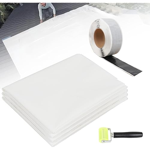 Self-Adhesive Roof Tarp | 5’ x 5’ Heavy Duty Roof Tarp with Self Stick Roll Butyl Tape White Multi Purpose Thick UV-Resistant Roof Waterproof Cloth for Leaks, Roof Repairs