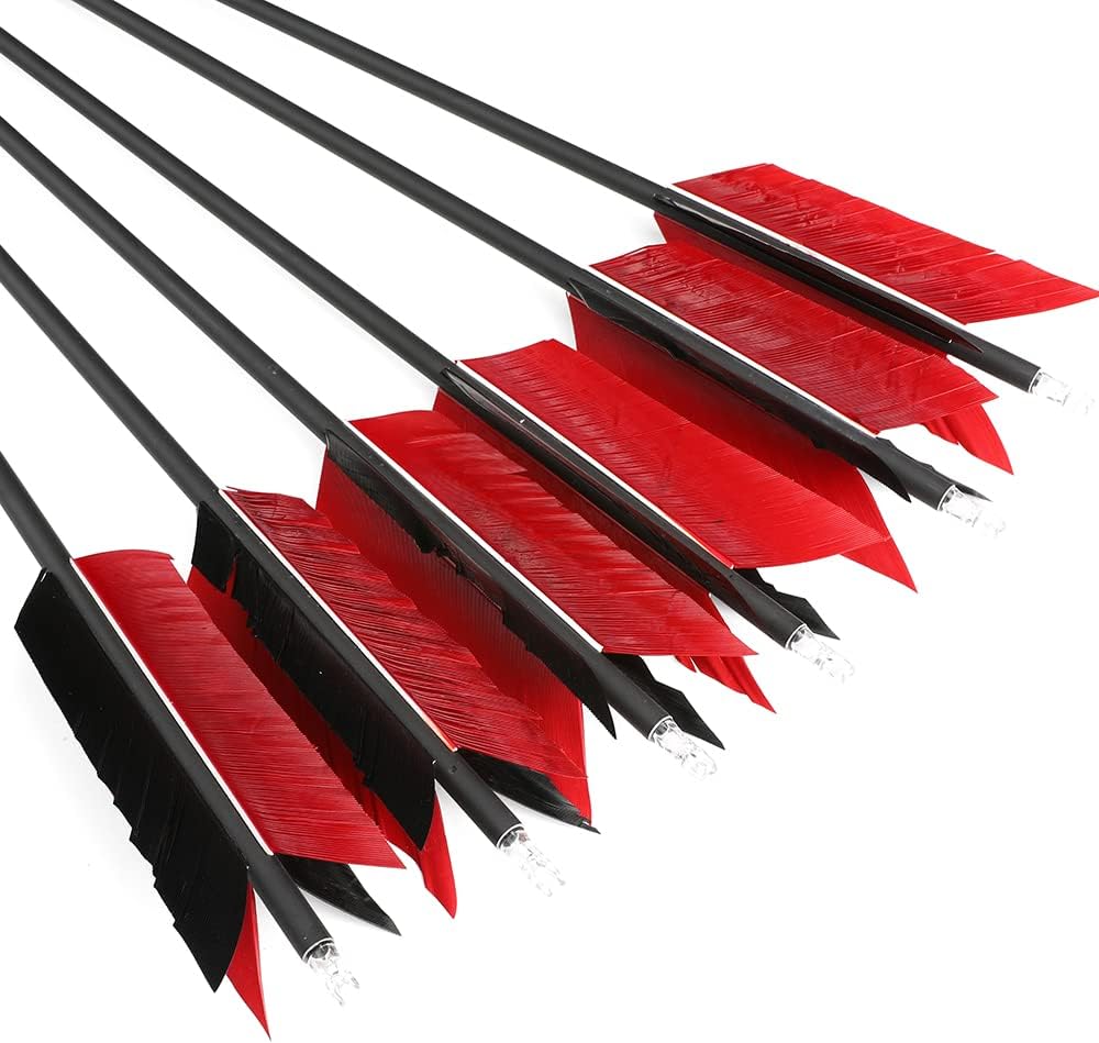 ZSHJGJR 30 Inch Archery Hunting Arrows Carbon Flu Flu Arrows Spine 500 Target Practice Arrows with 4pcs Turkey Feather Replaceable Arrowhead for Outdoor Hunting Shooting 6/12pcs