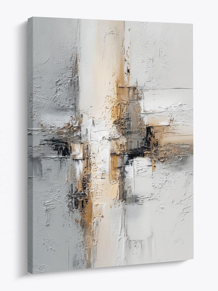 artissimo, modernes Leinwandbild 50x70 cm, AG5694, Abstraktes Motiv – Grau Beige Weiß, Bild auf Leinwand, Wanddeko aufhängefertig, Wandbild Wohnzimmer modern, Gemälde, Kunst, Strukturmalerei
