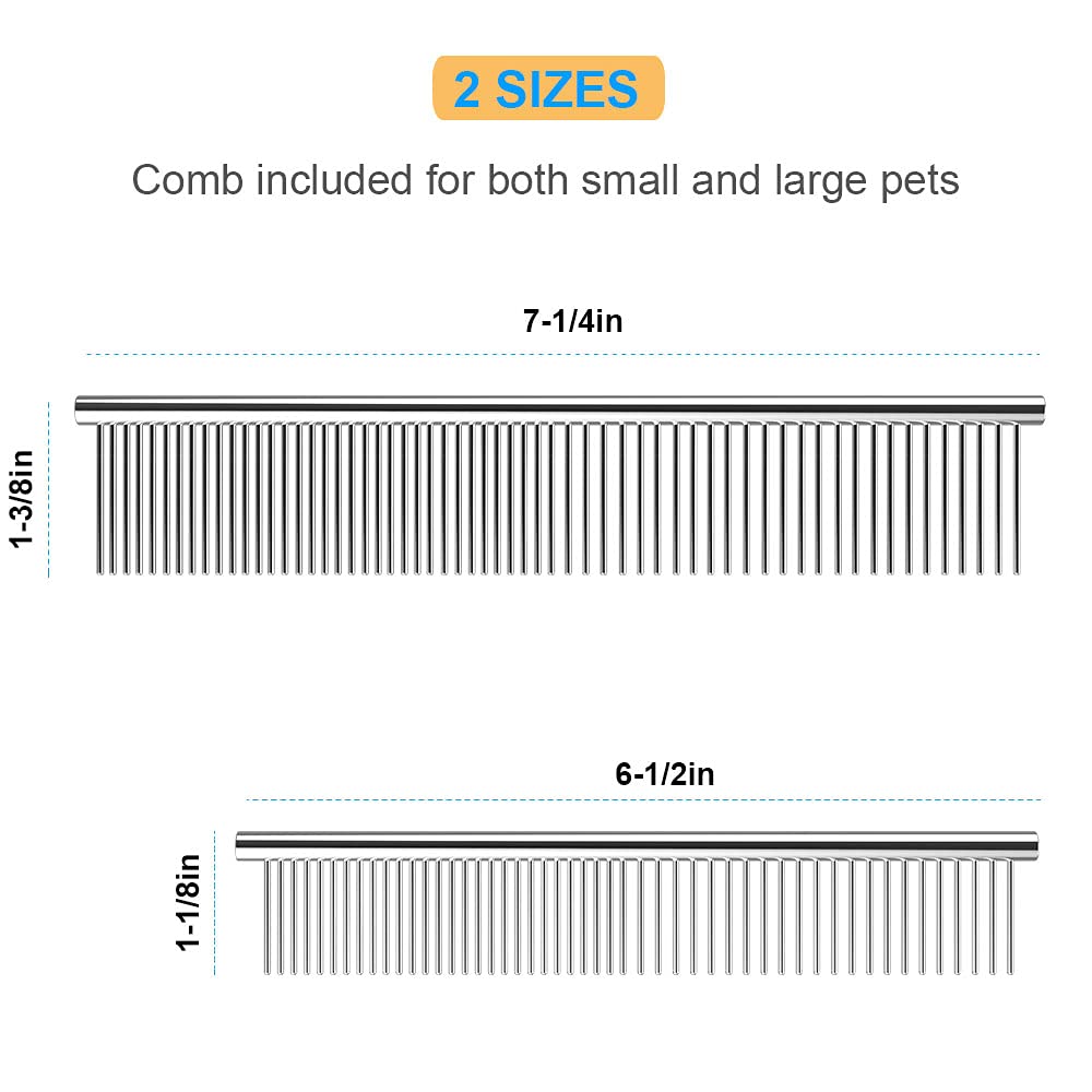 Zapettry 2 Pack Dog Combs, Pet Comb with Rounded Ends Stainless Steel Teeth, Cat Combs for Long and Short Haired Cats, Dogs, and Other pets, Dog Grooming Comb for Removing Tangle and Knots 7.25IN+6.5IN : Pet Supplies