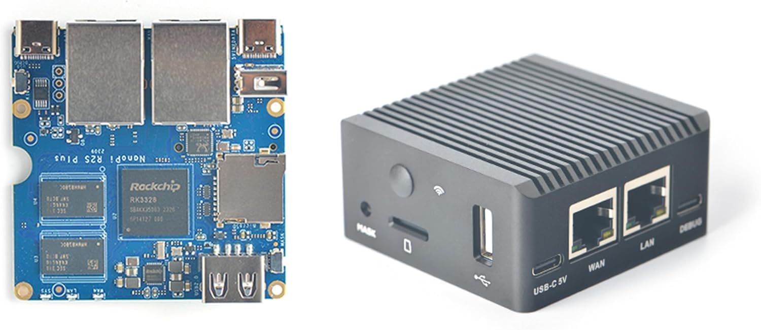 Nanopi R2S Plus Wireless WiFi Computer Router OpenWRT, RK3328 Soc DDR4 1GB RAM 32GB eMMC, with Dual Gbps Ethernet M.2 WiFi Module Slot for Smart Home Office Gateway, Support Debian Ubuntu