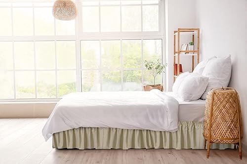 Miniatura 4 de CGK Linens - Falda de cama envolvente con volantes, color beige, para camas de tamaño Queen con caída de 18 pulgadas, correa elástica de fácil