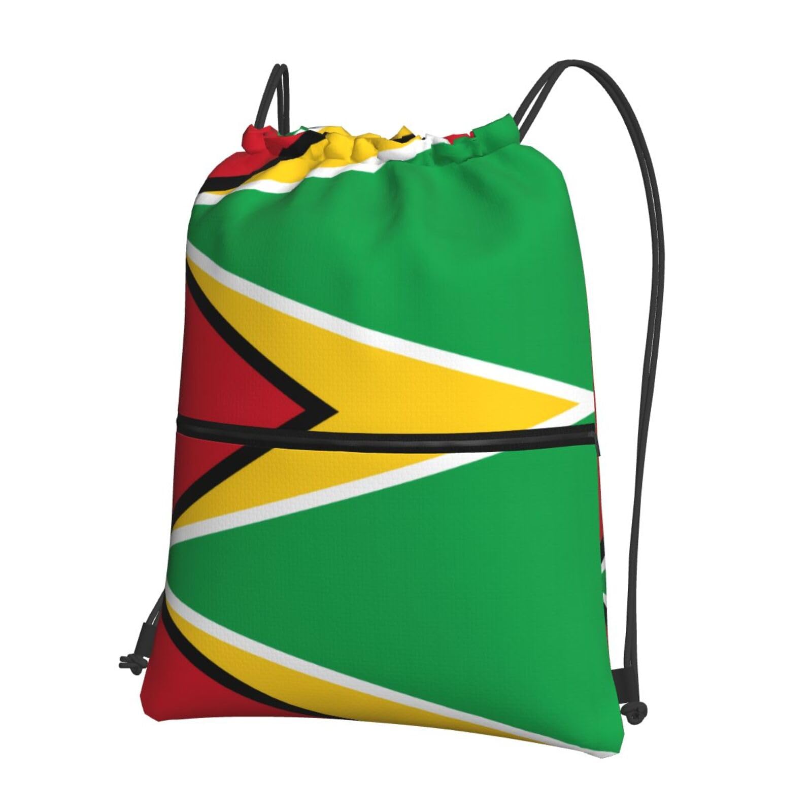 Wzywhj Black Flag Of Guyana Pattern Drawstring Backpack, Outdoor Leisure Zipper Bag, Waterproof Fitness
