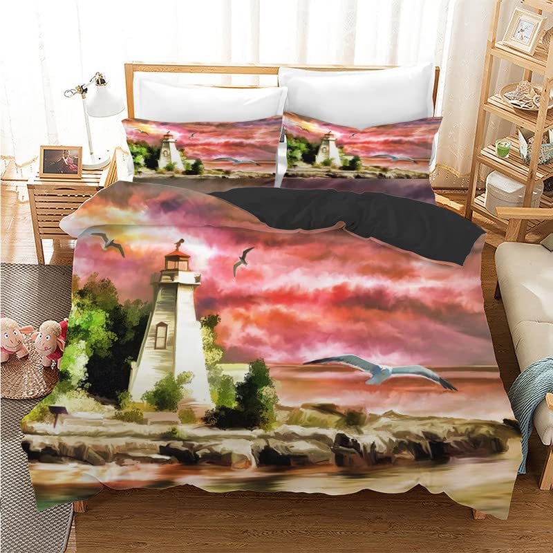Parure de lit housse de couette 240 x 260 paysage rouge avec 2 taies d'oreiller