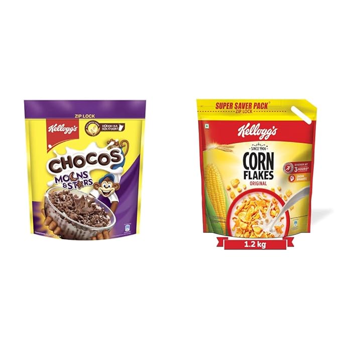 Kellogg's Combo, Kellogg's Chocos Moons and Stars 1.2 kg Pouch and Kellogg's Corn Flakes Original, 1.2 kg