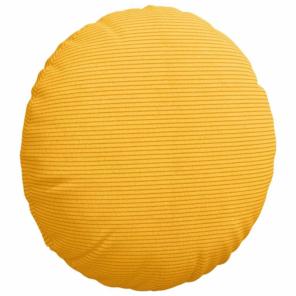 Juego de 2 cojines redondos de 40 cm de diámetro de pana - modernos cojines para silla de comedor y salón - Cómodos cojines de suelo con funda extraíble y cremallera, color amarillo claro