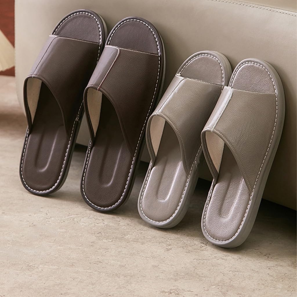 Zapatillas de Cuero para Mujer, cómodas Zapatillas de casa para Hombres, Sandalias de Verano con Punta Abierta para Interiores y Exteriores (Gris, 41/42 EU)