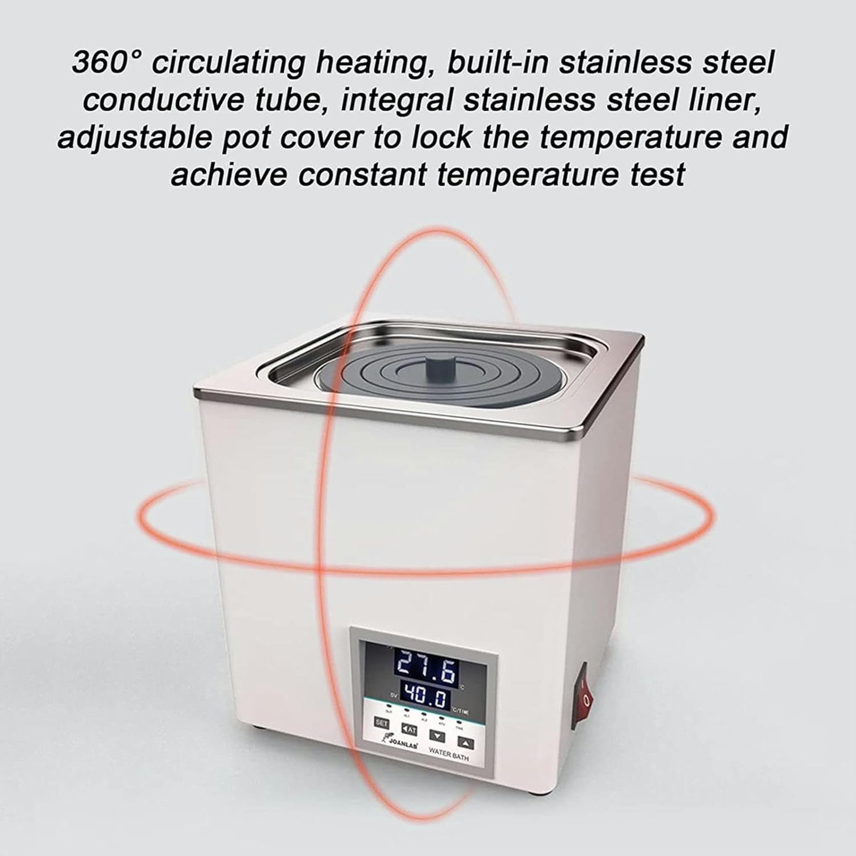Baño María termostático Digital de Laboratorio de Doble Orificio, RT 5–99,9 °C, Tanque Interior de Acero Inoxidable Calefacción eléctrica Baño María termostático poroso, 0–999 Minutos Temporizador