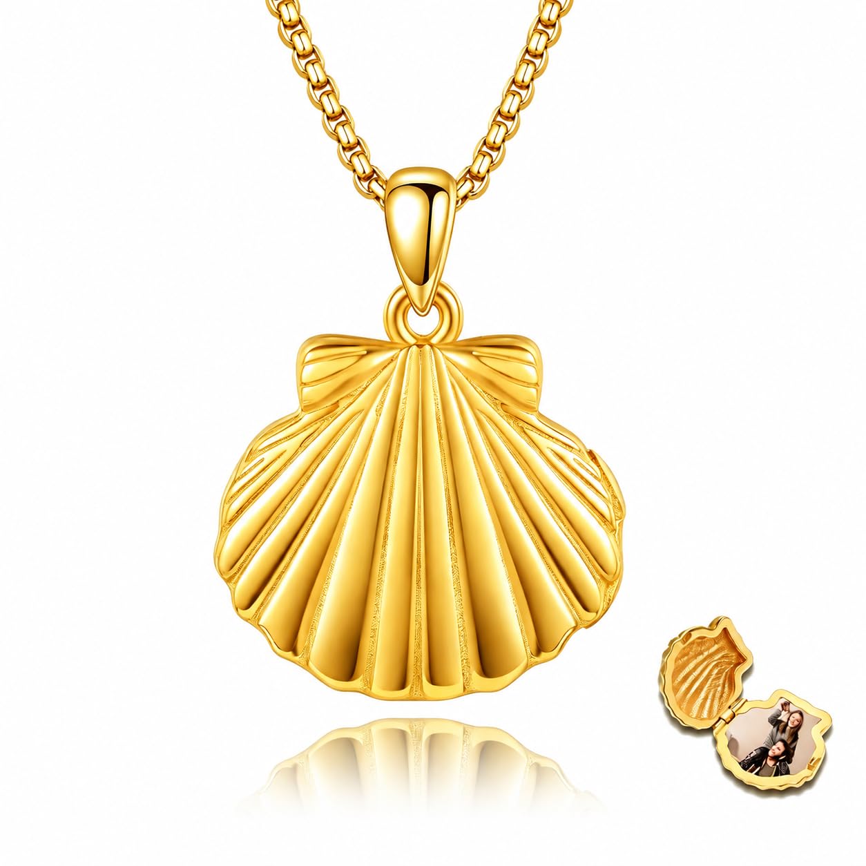 Seashell Locket Shell Locket Necklace That Holds Pictures for Women | Scallop Shell Locket Necklaces Sea shell Jewelry Birthday Gifts Yellow Gold