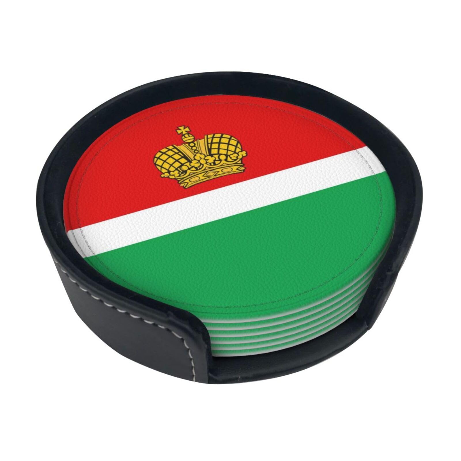Flag of Kaluga Leather Coasters-Set of 6 with Storage Holder