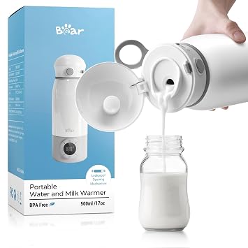 Bear Portable Bottle Warmer for Travel, Milk Warmer for Breastmilk Formula | 17oz Large Capacity Water Warmer with Precise Temp Control, Fast Heating&Long Battery for Travel Car Airplane