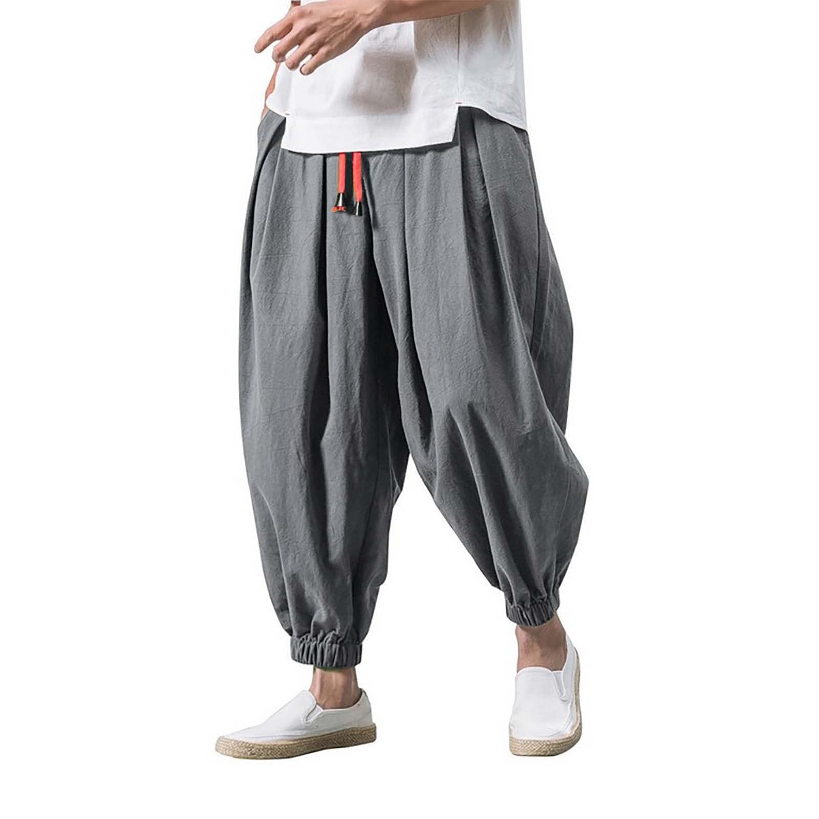 Harem Pants Men Baggy Sweatpants Long Shorts for Summer Wear Lounge Men's Linen Elastic Drawstring Trouser Mens Ninja Graphic Beach Yoga