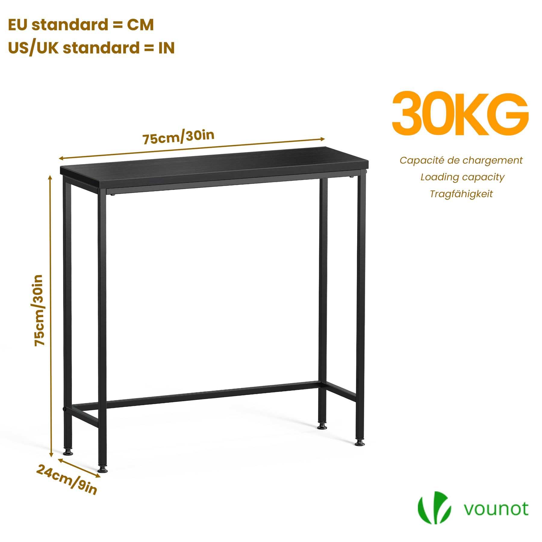 vounot® Table Console en Métal et MDF Table d’Entrée Petite Table de Présentation Bout de Canapé pour Couloir Entrée Salon Bureau Chambre 75x24x75 cm Noir