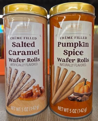 Bentons Crème Filed Wafer Rolls Salted Caramel & Pumpkin Spice 5oz 142g (Two Tins)