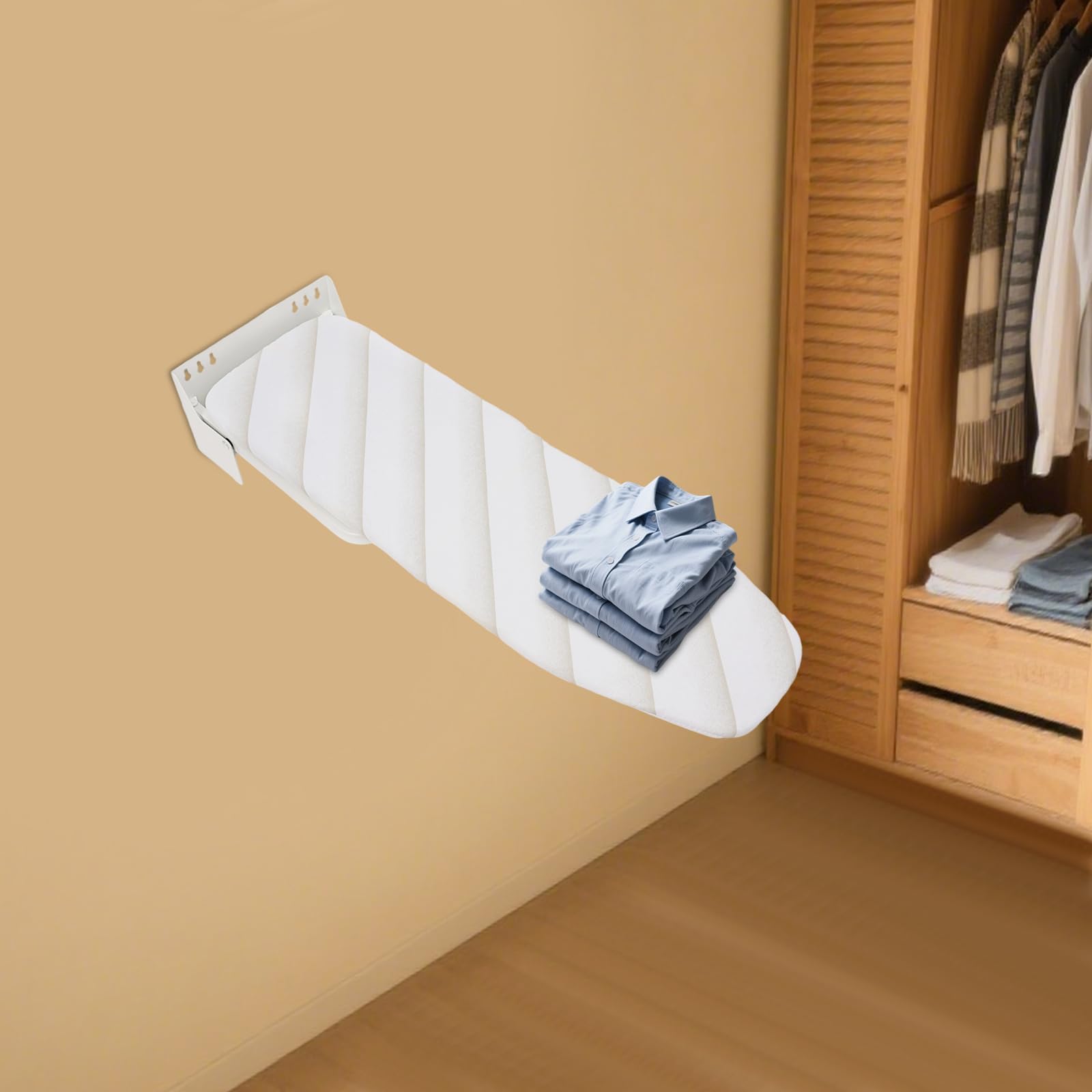 Wandbügelbrett Klappbar, Bügelbrett mit Hitzebeständigkeit bis 220°C | Belüftungslöcher für bessere Luftzirkulation, Belastung 10-15 kg, Platzsparende Design, für Zuhause & kleine Wohnung