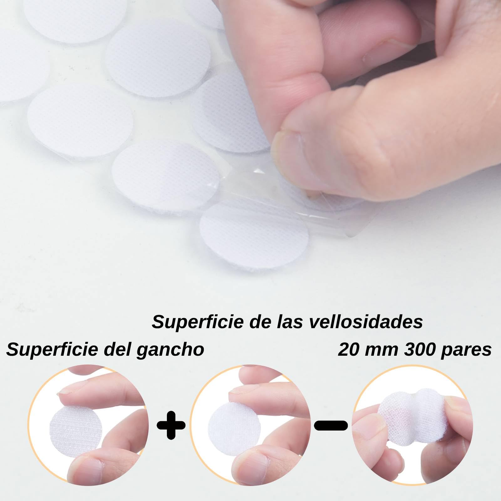 Puntos Adhesivos Redondos 20 mm, 600 Piezas Puntos Adhesivo Doble Cara Redondo, Cinta de Puntos Autoadhesiva de Gancho y Bucle, para Materiales de Enseñanza Escolar y Uso Doméstico (300 Pares 20mm)