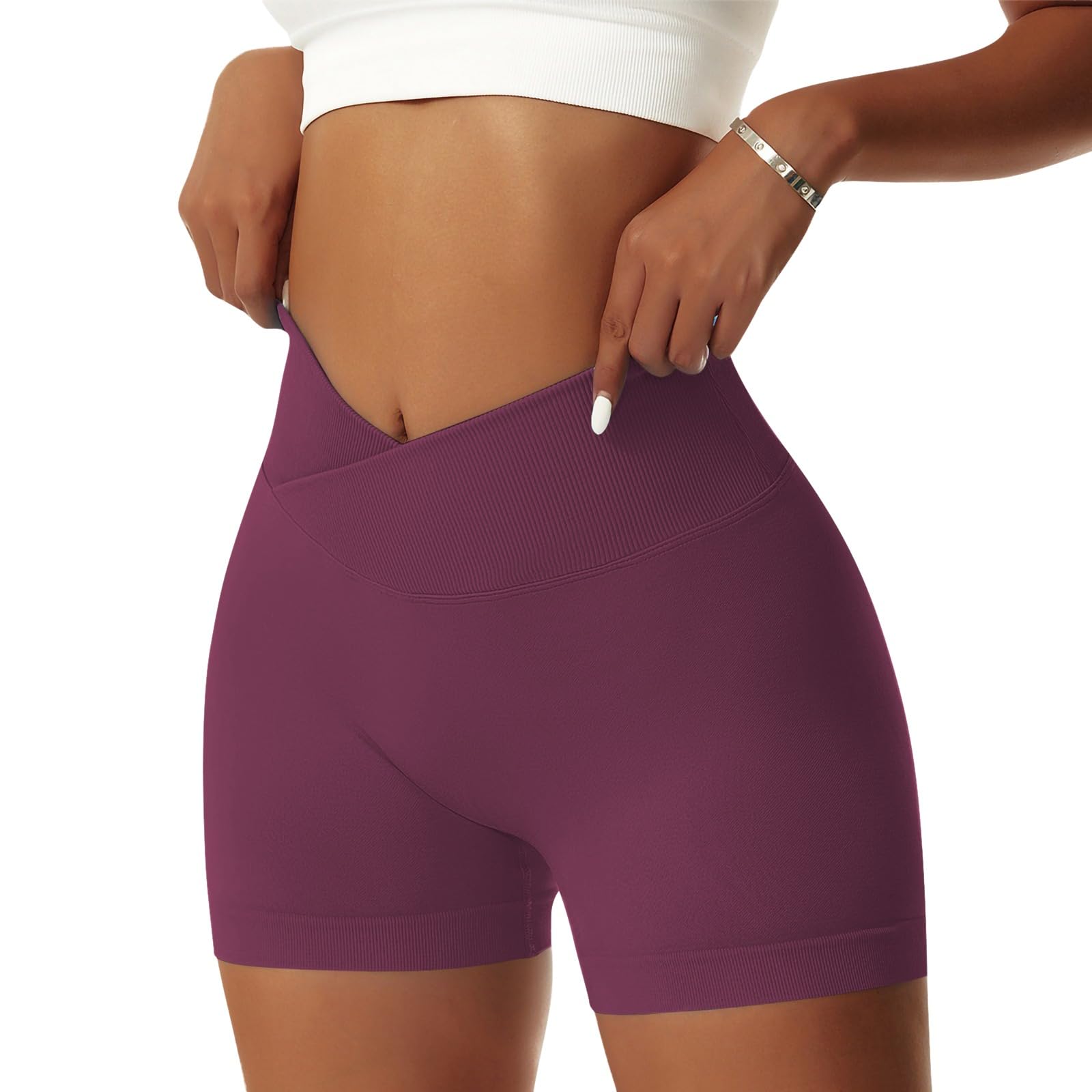 Vertvie Damen Gym Shorts V Cross Stretch Push Up Yoga Shorts Booty Scrunch Fitness Hosen Kurz High Waist Nahtlos Workout Sportshorts Butt Lift Kurze Leggings Sommer