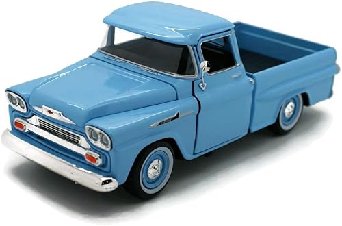 Camión pickup Chevy Apache Fleetside 1958, azul claro - Motormax 79311 - Coche de juguete fundido a presión a escala 1/24, unisex para niños