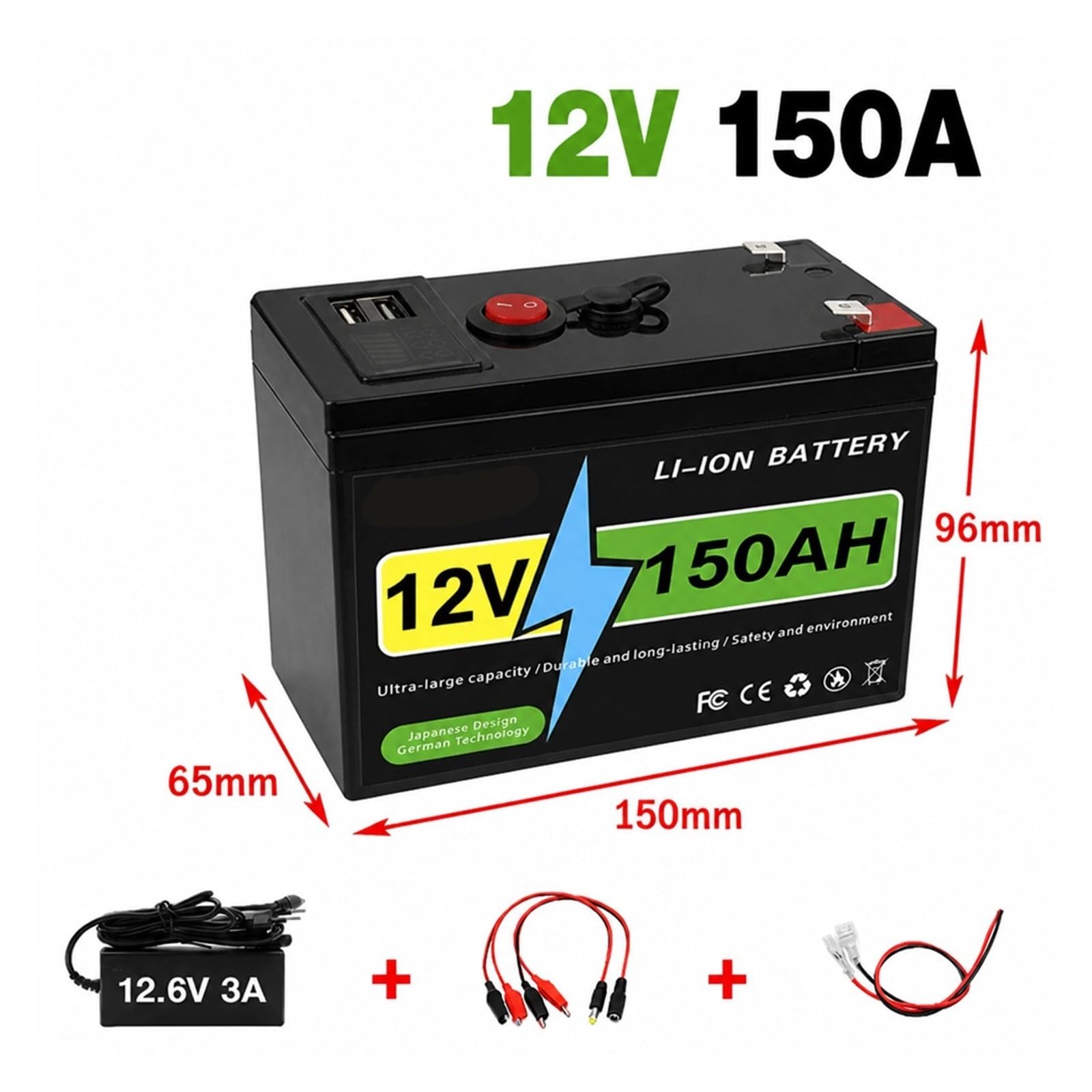 Batería Lifepo4 12v Batería solar Batería de litio 180Ah 12V | BMS de 10 años de vida útil y más de 4000 ciclos for dispositivos solares y marinos(150Ah Battery x1)