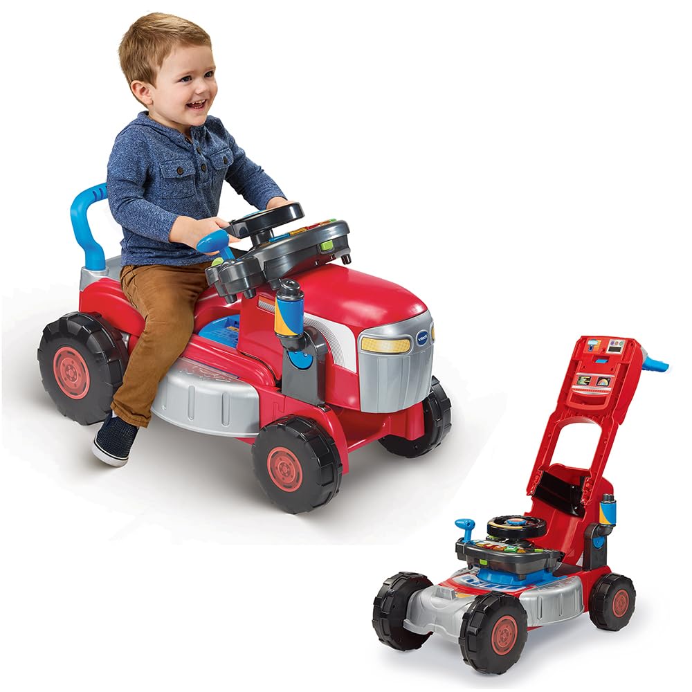 VTech-Baby Convertible 3 en 1 Tractor y Cortacésped, Juguete Niños +1 Año, Correpasillos y Andador con Volante Interactivo, Canciones, Melodías y Juegos de rol, Versión ESP