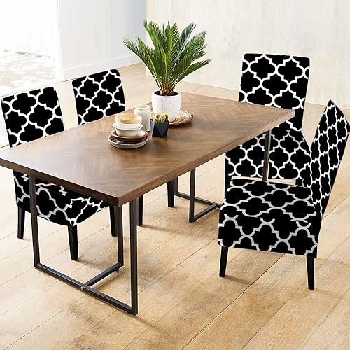 Miniatura 3 de Fundas para silla con forma de azulejos tradicionales orientales, color negro, diseño de celosía circular, lavables, extraíbles, 100% poliéster,