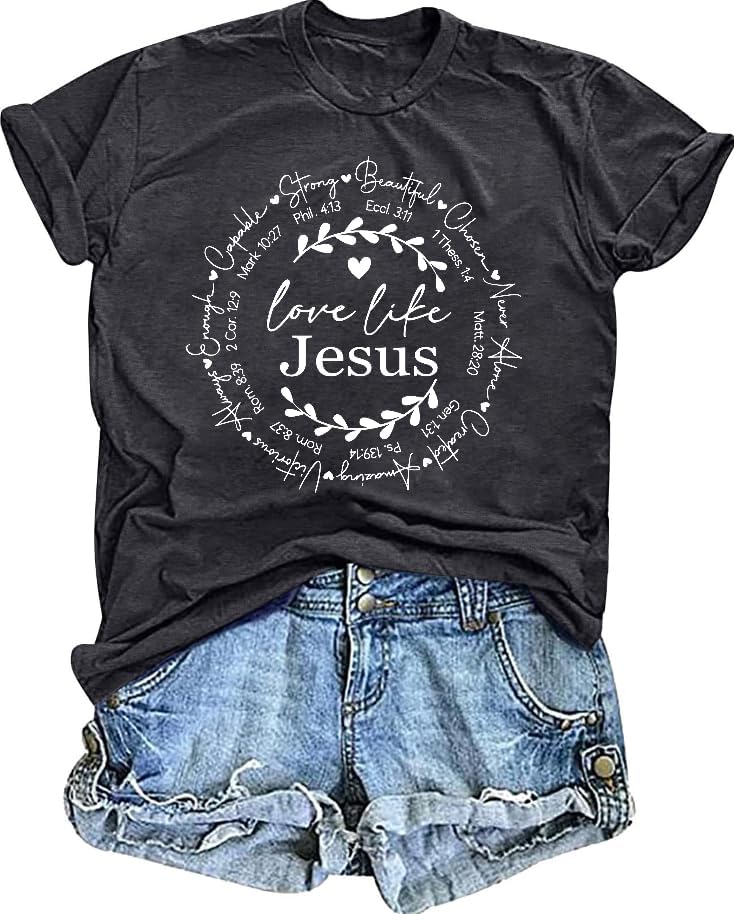 Christian Shirts for Women Religious Sayings Tshirt Jesus Tee Shirt Gift Inspirational Graphic Tee Short Sleeve Top
