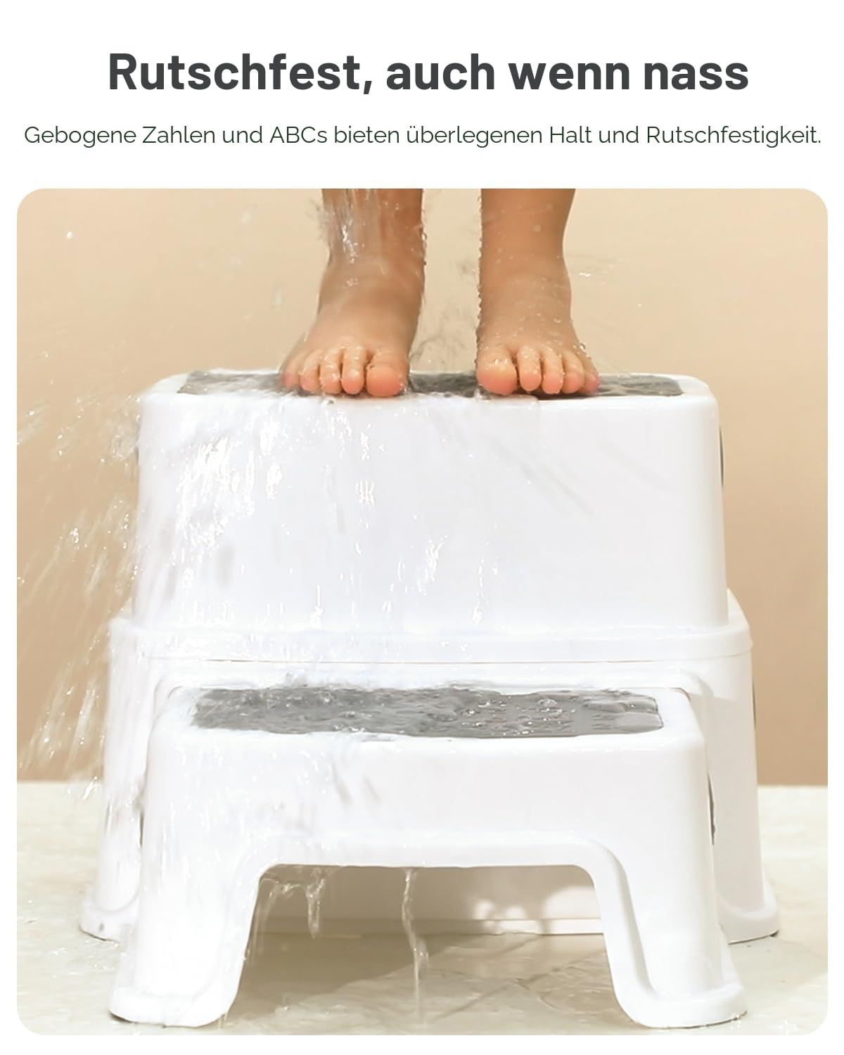Tritthocker Kinder 2 Stufen, Robuster Hocker Zweistufiger Tritthocker für Badezimmer, Waschbecken und Toilette, Anti-Kipp und Anti-Rutsch, Sicherer für Kleinkinder Polypropylen (PP) Weiß