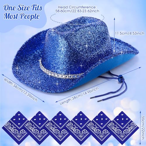 Image of Coume 12 Pcs Sparkly Adults Cowboy Hat and Bandanas Women Men Western Glitter Cowgirl Party Hats with Adjustable Drawstring